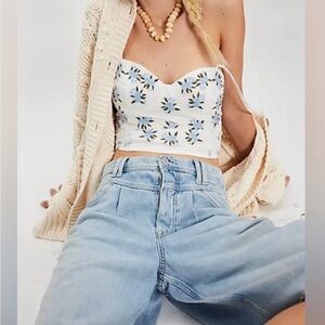 NWT Free People Wild Flowers Embroidered Bustier in Brown Patt originally $98